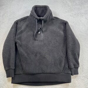 Athleta Cozy Fleece Mock Neck Quarter Zip Pullover Sweatshirt Women's M Black